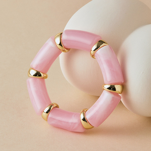 Bracciale Elastico Boho Chic in Acrilico per Donne - Braccialetto Artigianale con Perline Dorate, Bracciale Estivo in Resina Colorata - Product Image 4