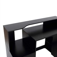 Bureau d'ordinateur personnalisé avec tiroirs, grandes étagères de rangement, table d'écriture, support d'imprimante, noir