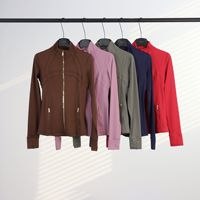 LD Define Yoga-Bekleidung Sport Fitness Einfarbige Goldene Stehkragen Atmungsaktive Nylon-Polyamid Langarm-Jacke Oberbekleidung für Damen