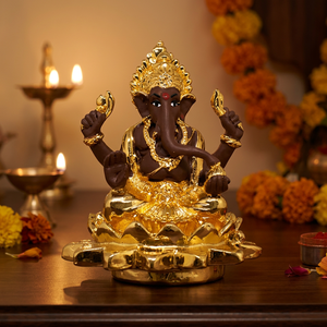 2.5 Inch Gold Plated Stainless Steel Ganesh Idol Handmade Traditional <b>Religious</b> <b>Statue</b> For Home Temple Decor And Gifting - Product Image 4