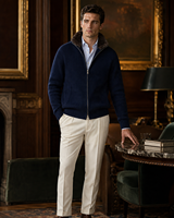 Pull personnalisé 7GG avec col en fourrure de lapin, 100% coton, style Old Money, pull à fermeture éclair intégrale