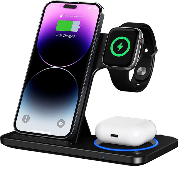 3 in 1 Charger Stand Multiple Device Wireless Charger Magnetic Type C 15W Fast Charger Station Custom 3 in 1 Charger Logo Holder