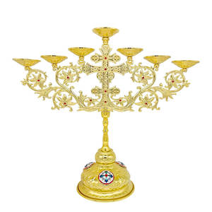 Orthodoxe 7-kaars Zinklegering Kerkbenodigdheden, 12 Inch Hoog 7 Armen Kerkbenodigdheden, Vintage Ontwerp Voor Religieuze Ceremonies - Product Image 1