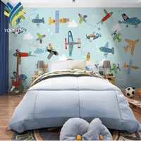 YKMK 0055 Sao Máy Bay Pastel Wallpaper Trẻ Em Phòng Hình Nền Hoạt Hình 3d Hình Nền Cho Trẻ Em Phòng