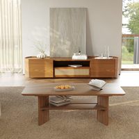 AJUNION Support TV Moderne en Bois de Noyer Ovale Centre de Divertissement Table Tv Rotin Porte Media Console Unité Tv Armoire Entièrement Assemblé