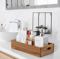 Panier de rangement pour salle de bain en bois d'acacia - Panier à papier toilette avec poignée pour l'arrière du réservoir de toilette