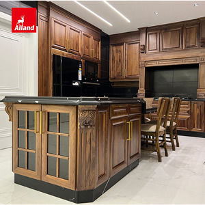Armoires de cuisine en <span class=keywords><strong>bois</strong></span> massif noyer <span class=keywords><strong>noir</strong></span> Allandcabinet avec porte vitrée, armoires sur mesure en <span class=keywords><strong>colonne</strong></span> romaine pour la construction de villas de luxe - Product Image 6