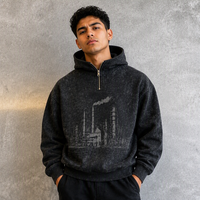 Meilleure Vente Sweat à Capuche Personnalisé Noir Délavé à l'Acide Coupe Oversize Épaisse Fabricant Faible MOQ Impression Logo Personnalisé pour Hommes Marque Streetwear
