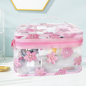 Hot <strong>Sale</strong> Wholesale Waterproof Transparent Zipper Flower Printed Fashion Clear PVC Handle Traveling Makeup Pouch <strong>Cosmetic</strong> <strong>Bag</strong> - Product Image 3