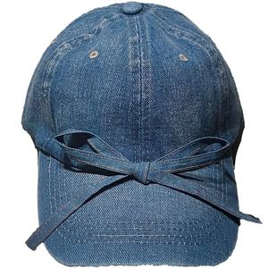 Strap Bow Decoration Korean Style Washed Denim Sporty Vintage Image <b>Baseball</b> <b>Cap</b> for Children Adjustable - Product Image 5
