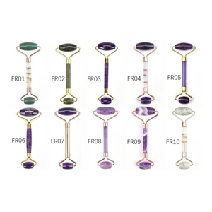 Venta al por mayor de lujo belleza Natural Jade cuarzo rosa hecho a mano Gua Sha y juego de piedra de rodillo de cara rodillo de masaje facial para relajarse - Product Image 4