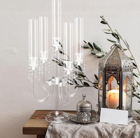 Porte-bougie en cristal transparent à 8 bras avec fleurs pour les centres de table de mariage et de fête