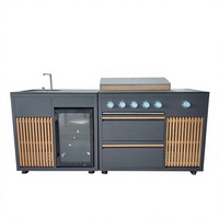 Îlot de cuisine BBQ extérieur tout-en-un en acier inoxydable 304 avec brûleur latéral et réfrigérateur pour jardin et terrasse