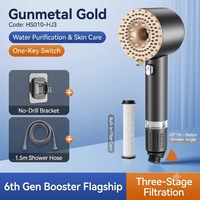 Pommeau de Douche Double Turbine avec Filtre Pressurisé 3 Fonctions, Douchette Portable pour Accessoires de Robinet de Salle de Bain