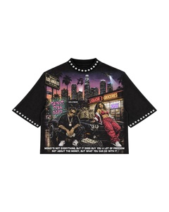 Oversized Crop <b>T</b>-<b>Shirt</b> Men Streetwear Short Sleeve Printed Graphic Design <b>Black</b> Polyester O-Neck <b>T</b> <b>Shirt</b> - Product Image 1