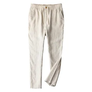 Customized Mens Casual Linen Pants Slim Solid Color Lightweight Elasticated Waist Linen Trousers