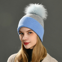 Chapeau en cachemire rayé chaud avec pompon en fourrure véritable, luxueux, doux, élégant, vente en gros, logo personnalisé, bonnet d'hiver pour femmes