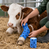 Bandage Cohésif Vétérinaire Imperméable Auto-Adhésif Déchirable à la Main avec Motif Patte pour Soins des Plaies d'Animaux et du Bétail
