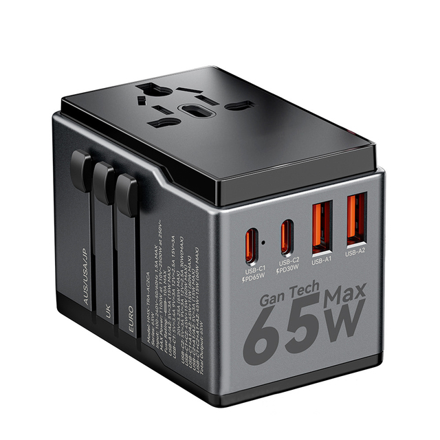 Hot Selling New Multi-Functional Gan Charger 65W Uk/Us/Aus/Eur Multi-Country Adaptor Socket Travel Charger