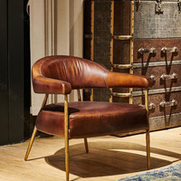 Fauteuil de salon de style français, avec structure en métal forgé, assise et dossier en cuir, adapté aux maisons, villas et hôtels
