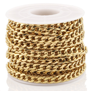 โซ่คิวบา สแตนเลสสตีล 18k สีทอง แบบแบน สำหรับทำสร้อยข้อมือ สร้อยคอ แพ็คแบบม้วน H1183 - Product Image 1