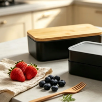 Boîte alimentaire double couche avec couvercle en bambou, boîte à lunch en plastique avec sangle pour l'école, la cuisine, le camping, pour desserts, céréales et repas