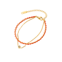 X278 Vente en gros Bracelet en corde rouge à double couche en acier inoxydable plaqué or Bracelets tressés en zircone cubique faits à la main