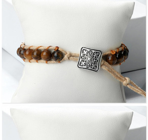 Bracelets en pierre naturelle bohème, corde en chanvre, fermoir carré plaqué argent antique, bijoux unisexes, cadeau - Product Image 6