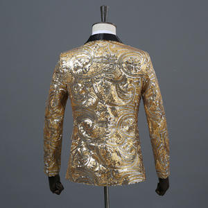 Costume de <span class=keywords><strong>smoking</strong></span> à paillettes rouge brillant, <span class=keywords><strong>col</strong></span> châle, Blazer à paillettes, veste de costume DJ Club scène Blazer Hombre mariage marié chanteur de bal pour hommes - Product Image 3