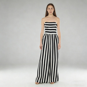 <span class=keywords><strong>Tuta</strong></span> <span class=keywords><strong>Elegante</strong></span> Casual da Donna, Abbigliamento Estivo alla Moda, Chic <span class=keywords><strong>Tuta</strong></span> Intera Senza Spalline a Righe Bianche e Nere con Gamba Larga - Product Image 4