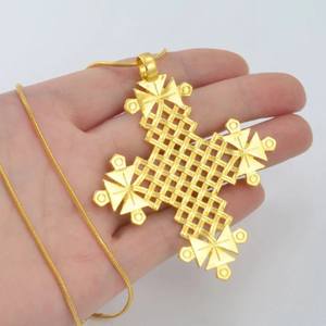 新しいデザインプレミアム18kゴールドエチオピア伝統的なユニークなクロスペンダントネックレスジュエリーステンレス鋼アフリカ文化ネックレス - Product Image 2