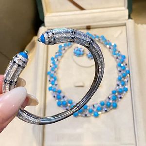 Bracciale in Argento Sterling 925 Stile Art Déco con Zirconia Blu Turchese e Smalto di Lusso - Product Image 2