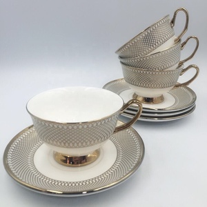 European Plated Embossed Gold Porcelain Eco-Friendly <b>Coffee</b> Cup and Saucer 15-Piece Set with Six Cups and Dishes <b>Gift</b> <b>Box</b> - Product Image 4