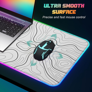 Tappetino per Mouse da Gaming Personalizzato Grande con LED RGB, Contorno Topografico, Bianco, Quadrato, per Tastiera e Scrivania - Product Image 4
