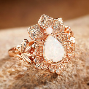 Anello da donna con fiore di iride e pietra iridescente, stile naturale, gioiello alla moda - Product Image 6
