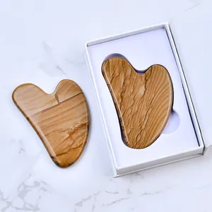 Nuovo materiale immagine naturale Jasper Guasha Massage Board Logo personalizzato a forma di cuore cura della pelle del viso giada pietra Gua Sha strumento