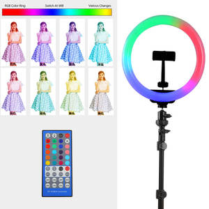 RGB светодиодная кольцевая лампа для селфи со штативом, яркая кольцевая лампа с регулировкой яркости с пультом дистанционного управления для TikTok Youtube Vlog - Product Image 3