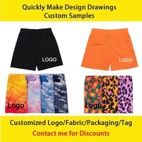 Shorts de sport unisexe en polyester avec logo personnalisé OEM, entrejambe de 5 pouces, motif anime, pour fitness, basketball et gym, avec poches en mesh pour homme
