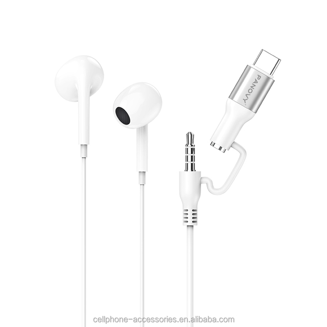Type-C 3.5mm Wired In-Ear Headphones with Microphone IPX-4 Waterproof 3 Hours Play Time for Computer & Mobile