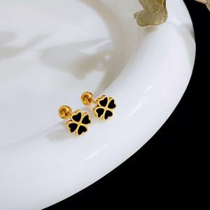 Aretes de Botón de Trébol de Acero Inoxidable con Baño de Oro PVD, Impermeables y con Cierre de Rosca para Bebé y Mujer, Lujo al por Mayor - Product Image 6