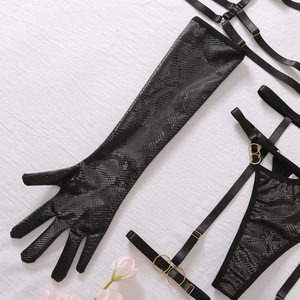 Recién llegado, conjunto <span class=keywords><strong>de</strong></span> lencería <span class=keywords><strong>de</strong></span> lujo con estampado <span class=keywords><strong>de</strong></span> serpiente para mujer, sujetador fino <span class=keywords><strong>de</strong></span> encaje negro con bragas y guantes para <span class=keywords><strong>vestidos</strong></span> <span class=keywords><strong>de</strong></span> <span class=keywords><strong>noche</strong></span> - Product Image 5