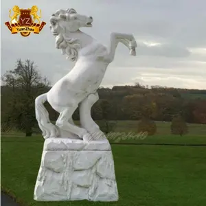Giardino esterno in pietra naturale statua animale in marmo bianco scultura di cavallo di grandi dimensioni statua di cavallo in marmo per la vendita
