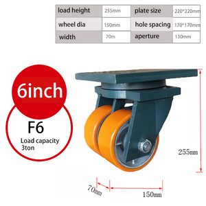 Gute Qualität Plate Caster Super Heavy Duty zweireihige Räder PU Caster 1/3/5 Tonne 6 Zoll/12 Zoll 150mm/300mm Karton 70mm - Product Image 3