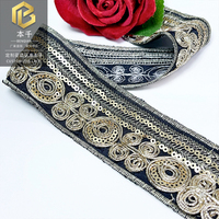 LEIXUSI 4,5 cm – Bordure en dentelle à sequins et cordon doré ethnique, faite à la main pour costume Dai, accessoires traditionnels DIY