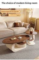 Table basse ovale de luxe moderne couleur noyer, table d'appoint style crème pour salon, idéale pour jeunes propriétaires et petits appartements, en bois de chêne