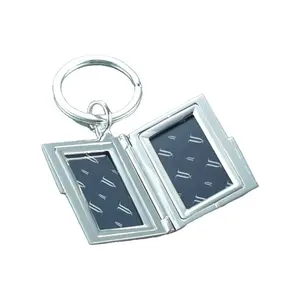 High Quality Silver Plated Rectangular Metal Key Chain Double Photo Frame Key Holder For Promotional Gift