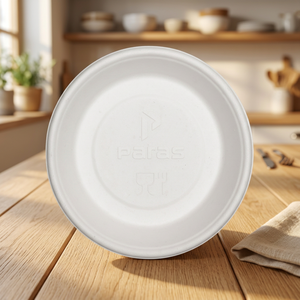 Plato de bagazo 100% natural de 10 pulgadas, gama de vajilla de gran capacidad – Vajilla de bagazo al por mayor para servicios de catering y hostelería ecológicos - Product Image 1