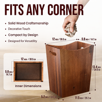 Cubo de Basura de Madera Maciza Resistente al Agua con Asas, Cubo de Basura Delgado con Borde Superior Curvo para Oficina, Hogar y Baño