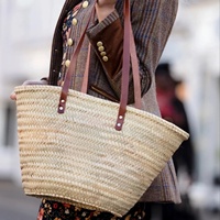 Sac à bandoulière ouvert pour femme, tissé à la main en feuilles de palmier marron, style bohème vintage, étanche, avec deux sangles, pour l'été/l'hiver