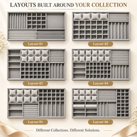 Organisateur de bijoux en velours gris personnalisé, insert de tiroir empilable pour bagues, boucles d'oreilles, colliers, rangement de placard